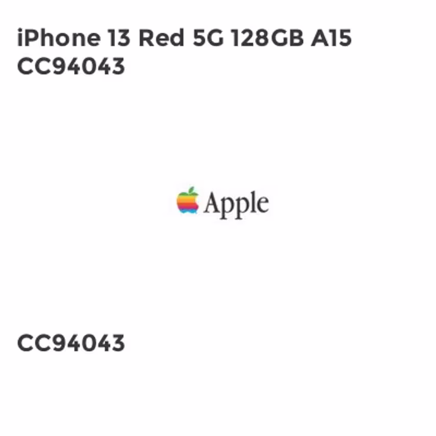 Apple iPhone 13 Red 5G 128GB A15 CC94043
