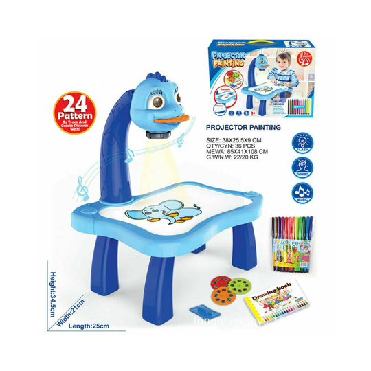 ((Blue)) ProTech LED Projector Art Drawing Table Toys with Light Music, Multifunction Painting Board Desk, 3+ Drawing Projector