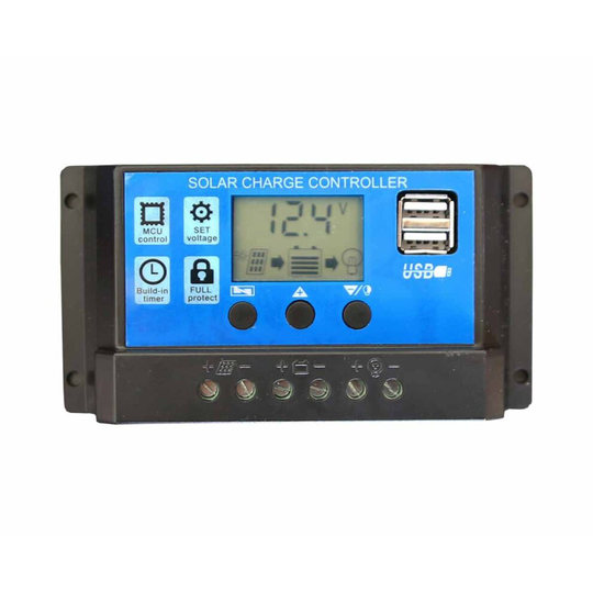 (20A) 10A/20A/30A 12V/24V LCD Solar Panel Battery Regulator Charge Controller Dual USB