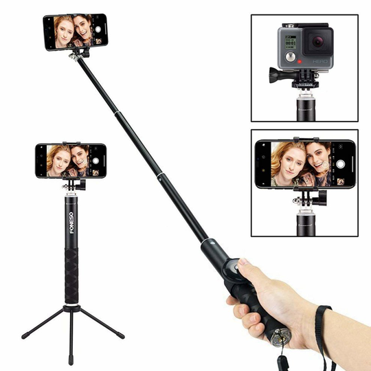 Foneso bluetooth selfie stick with tripod for Smartphone, camera, black