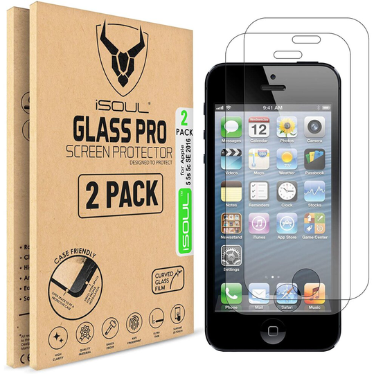 iSOUL 2-Pack Screen Protector for iPhone SE 2016 (NOT for 2020) iPhone 5s 5c 5,Tempered Glass Film 9h HD