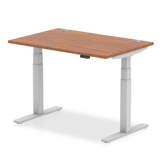 Dynamic Air 1200/800 Walnut Height Adjustable Desk with Cable Ports with Silver