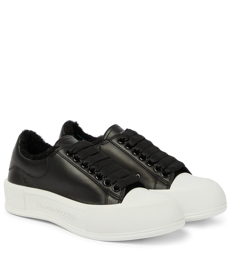 Shearling-lined leather sneakers