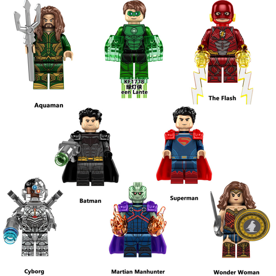 8PCS Superhero Superman Sea King Steel Bone Flash Green Lantern Building Block Doll Children's Toys Fit Lego
