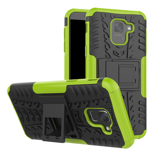 (Green) Slim Armour Shockproof Case Cover Stand + LCD Guard for Samsung Galaxy J6 (J600)