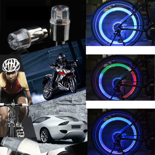 (Multi-Color) 2PCS Flash LED Wheel Valve Caps Lights For Bike