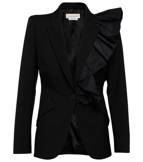 Ruffle-trimmed wool blazer
