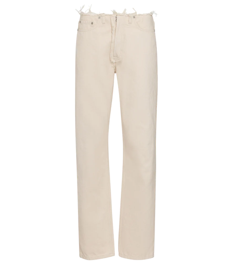 Distressed mid-rise straight jeans