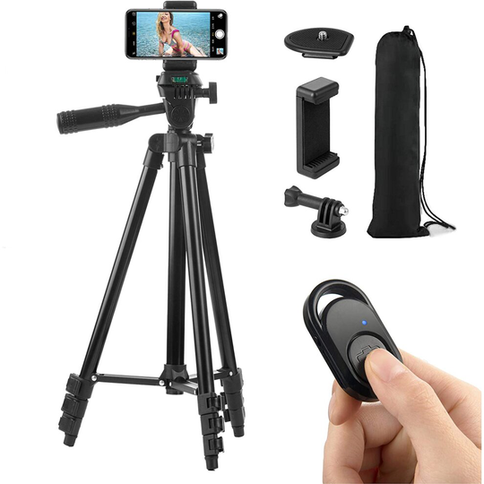 Hitch Phone Tripod, 51 Inch 130cm Aluminum Lightweight Tripod for iphone/Samsung/Huawei Smartphone, Camera with Bluetooth Remote Control, Carrying Bag