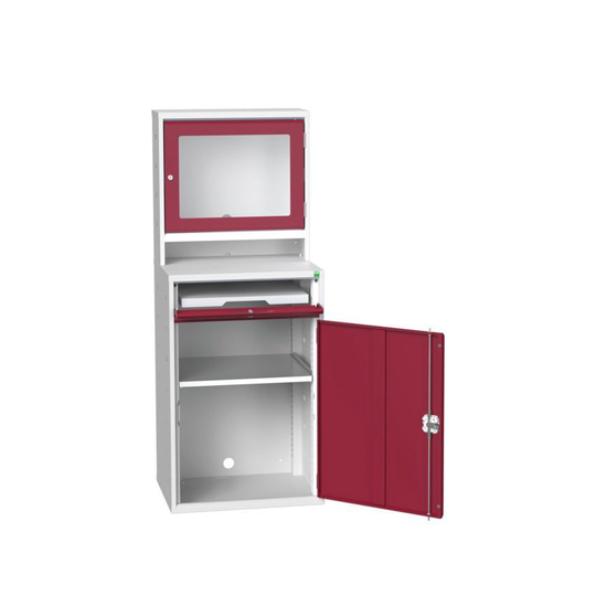 Bott Verso Computer Cupboard 650 x 550 x 1650mm with 1 Shelf - Light Grey/Red
