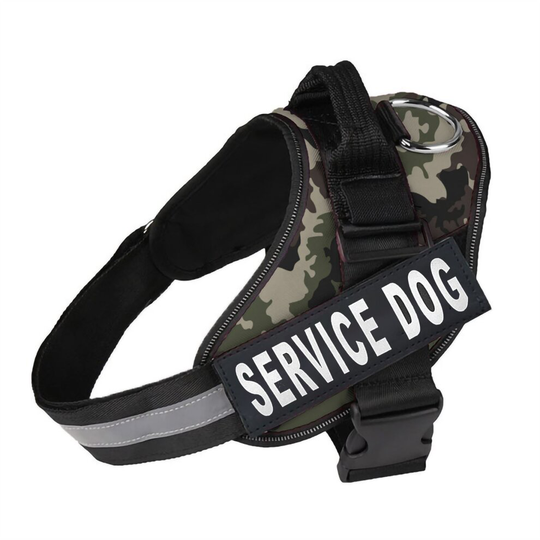 (Camouflage Green, S) JS One Adjustable Service Dog Vest D-Ring Harness with Reflective Outdoor Pet Vest, Safety Handle Bands Comfortable Dog Walking