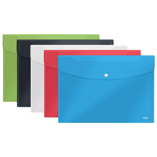 Rexel Choices Popper Wallet, A4/FC, 25 Sheet Capacity, Assorted Colours (Pack 5)