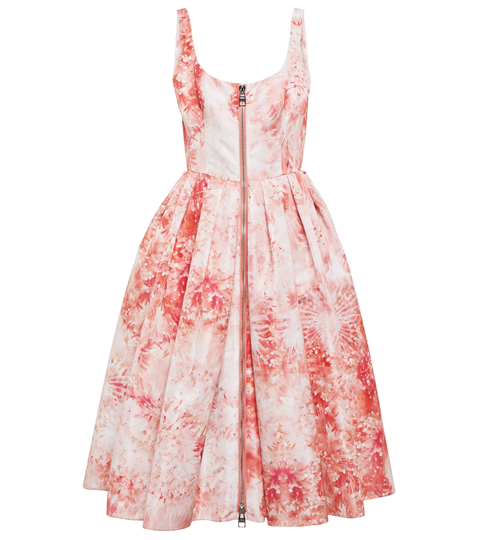 Printed polyfaille midi dress