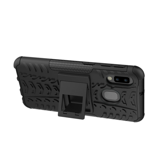(Black) Slim Armour Shockproof Case Cover Stand + LCD Guard for Samsung Galaxy A20e