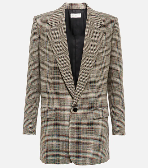 Checked wool-blend blazer