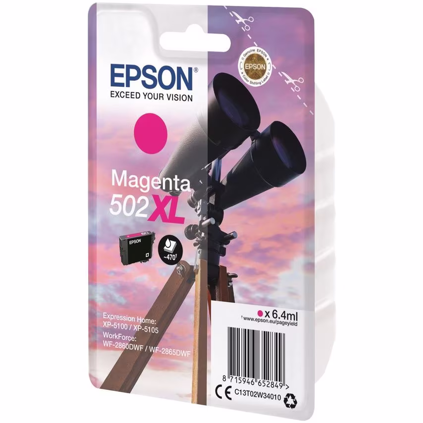 Epson Epson 502XL Binoculars Magenta High Yield Ink Cartridge 6ml - C13T02W34010