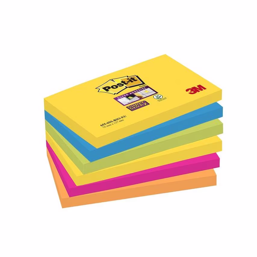 Post-it Post-it Super Sticky Notes 76x127mm 90 Sheets Carnival Colours (Pack 6)