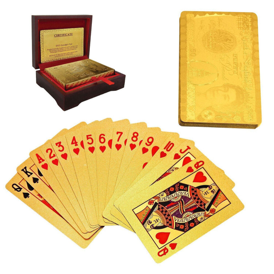 24K Gold Plated Playing Cards Poker Game Deck Wooden Gift Box Certificate 99.9%