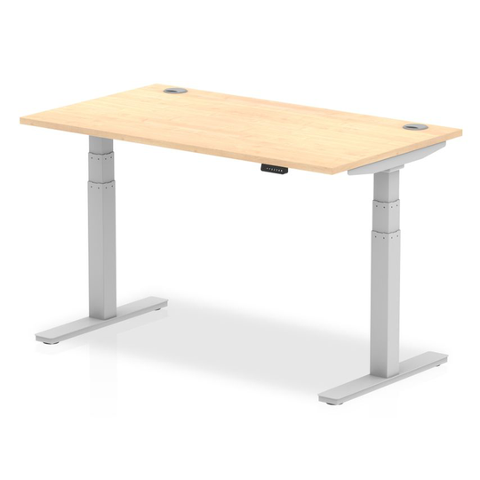 Dynamic Air 1400/800 Maple Height Adjustable Desk with Cable Ports with Silver L
