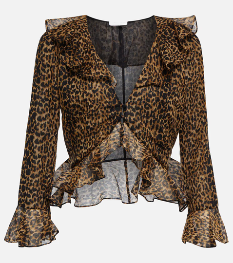 Leopard-print wool cropped blouse