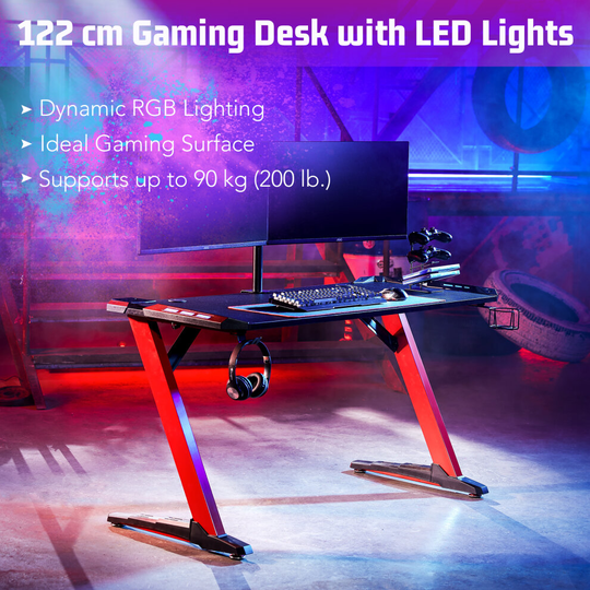 Gaming Desk Computer Table PC Laptop RGB LED Lights Crenex