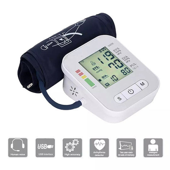 Upper Arm Blood Pressure Monitor Meter Intelligent 198 Memory Broadcast readings
