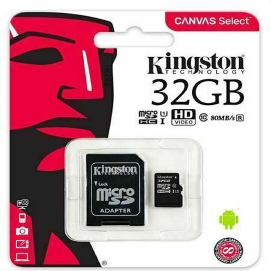 Kingston 32gb Micro SD Memory Card Adapter 100mbs Speed