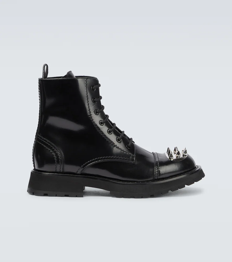Embellished leather lace-up boots