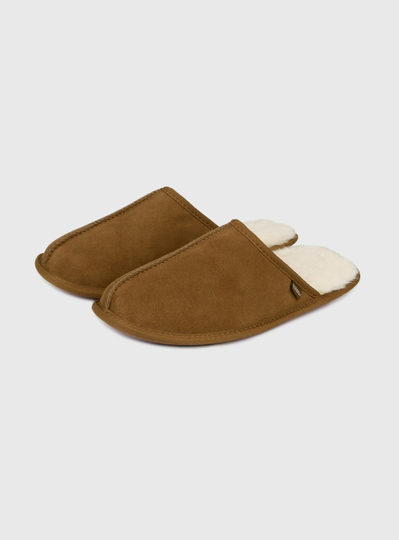 Tan Suede Mule Slippers - S