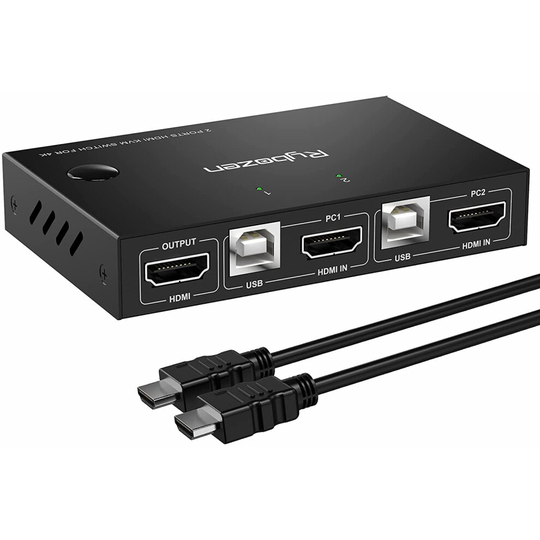 Rybozen KVM HDMI Switch for 2 Computers Share Keyboard, Mouse, Monitor