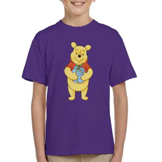 (12-13 Years, Purple) Disney Christmas Winnie The Pooh Holding Honey Pot Kid's T-Shirt