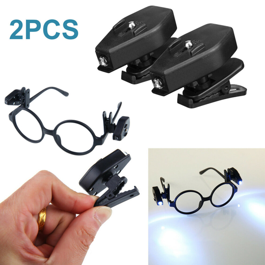2X Adjustable LED Glasses Spotlight Clip On Eyeglass Lamp Reading Night Light