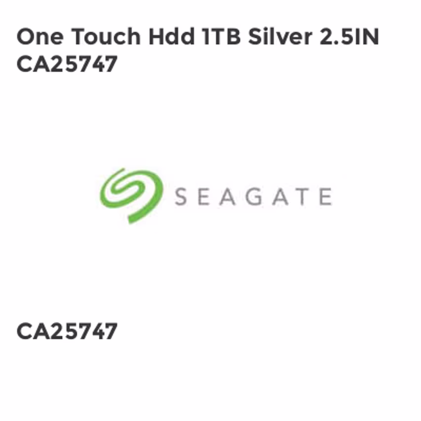 Seagate One Touch Hdd 1TB Silver 2.5IN CA25747- you get 3