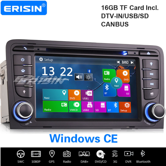 Car Stereo DVD DAB+ SatNav SD RDS DVB-T iPod BT AUDI A3 S3 RS3 RNSE-PU