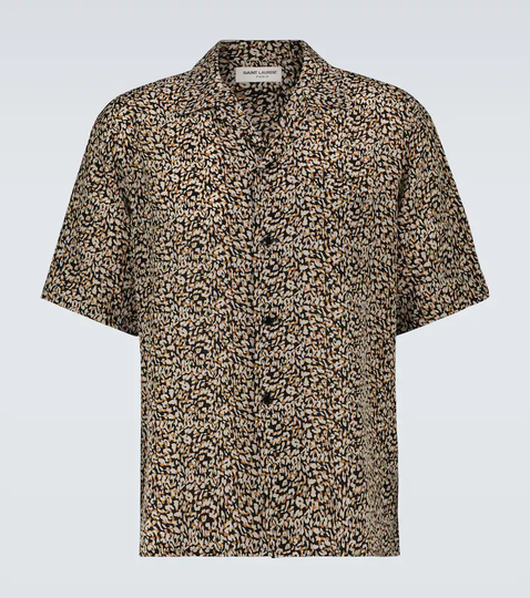 Short-sleeved leopard-print silk shirt