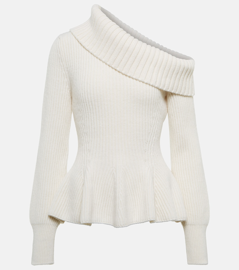 One-shoulder wool and cashmere sweater