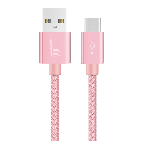 (1 metre, Rose Gold) Heavy Duty Braided Fast Charge USB-C Type C Data Charger Charging Cable 1m 2m 3m - 10 Colours
