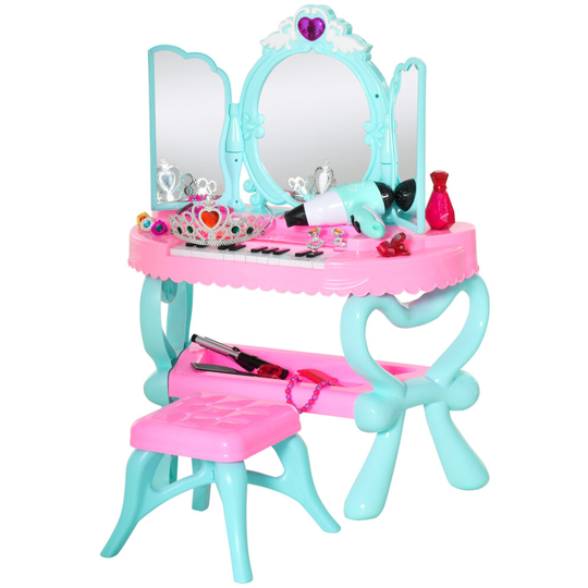 HOMCOM 2 In 1 Kids Vanity Dressing Table Play Set Piano Keyboard