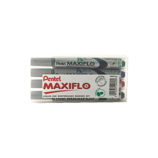 Pentel YMWL5S-4 Maxiflo Whiteboard Marker Fine B/Tip Asst (Pack-4)