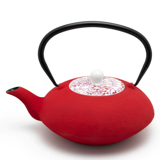 Bredemeijer Teapot Yantai Design Cast Iron 1.2L with Porcelain Lid in Red