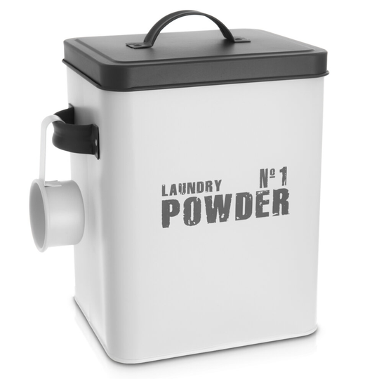 Enamel Coated Laundry Powder Metal Storage Tin With Measuring Scoop