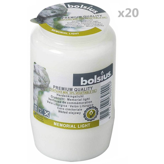 Bolsius 20x Memorial Grave Lights Compo No 3 Transparent Remembrance Candles