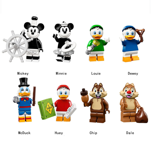 8Pcs Disney Mickey Minnie Donald Duck Building Block Minifigures Toys Best Action Figures Gift Fit Lego