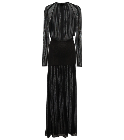 Semi-sheer mockneck tulle gown