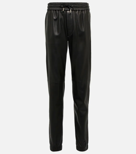 High-rise leather drawstring pants