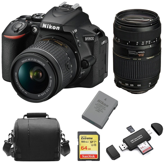 NIKON D5600 AF-P 18-55MM+TAMRON AF70-300mm+64Gcard+Bag+EN-EL14A+Reader