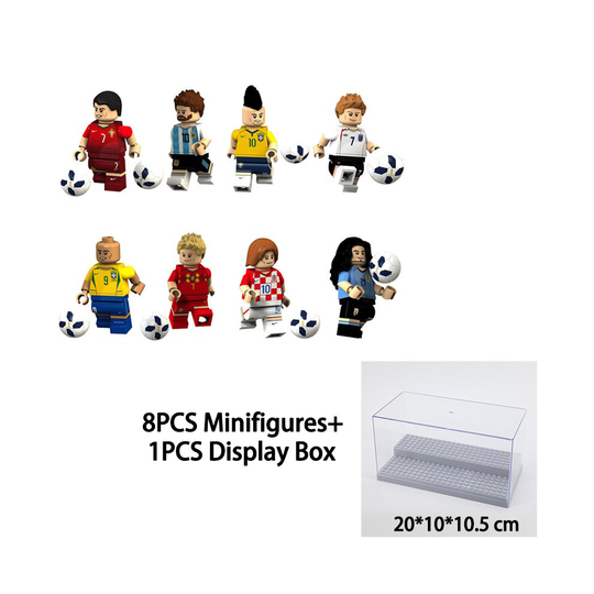 (8PCS Minifigures+Grey Display Box) 8PCS Minifigures World Cup Football Team Building Block Toy Fit Lego With Display Box