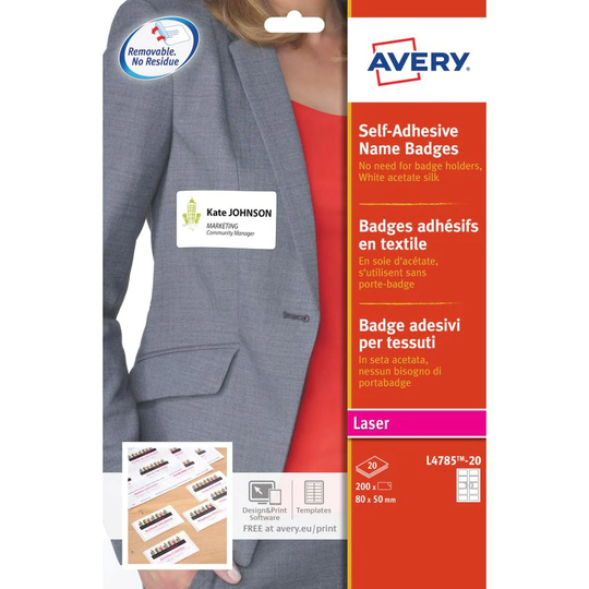 Avery Avery Self-Adhesive Name Badge 80x50mm White (Pack 200) L4785-20