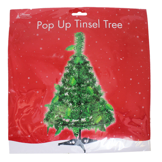 Table Top Green Pop Up Tinsel Spiral Christmas Tree 45cm