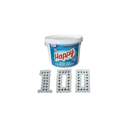 Happy Hot Tubs 100 Chlorine Tablets 20g *Class 1* Hot Tubs Swimming Pool Tub 2kg